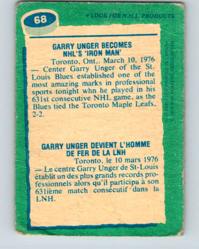 1976-77 O-Pee-Chee #68 Garry Unger RB St. Louis Blues V12466