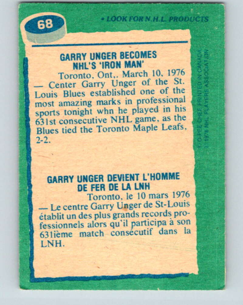 1976-77 O-Pee-Chee #68 Garry Unger RB St. Louis Blues V12468