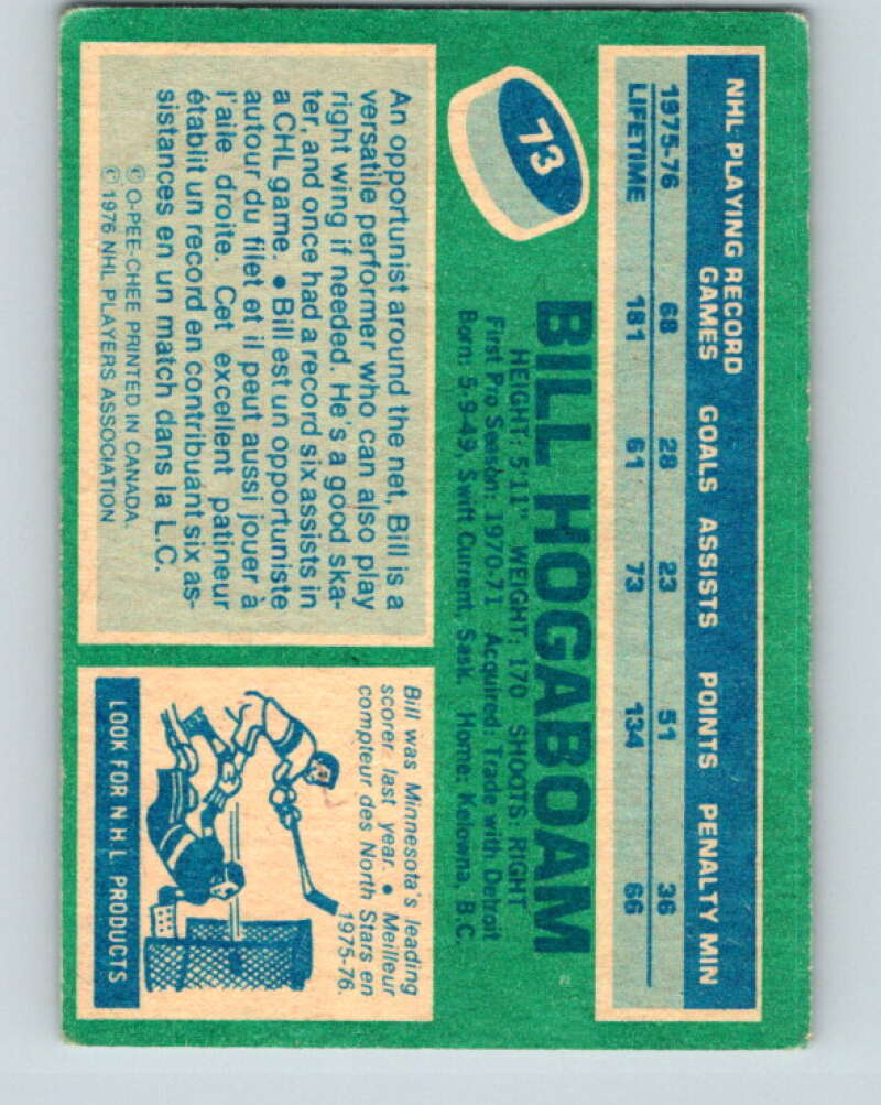 1976-77 O-Pee-Chee #73 Bill Hogaboam Minnesota North Stars V12480