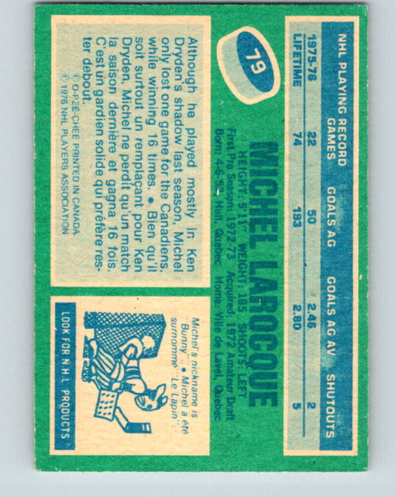 1976-77 O-Pee-Chee #79 Michel Larocque Montreal Canadiens V12497