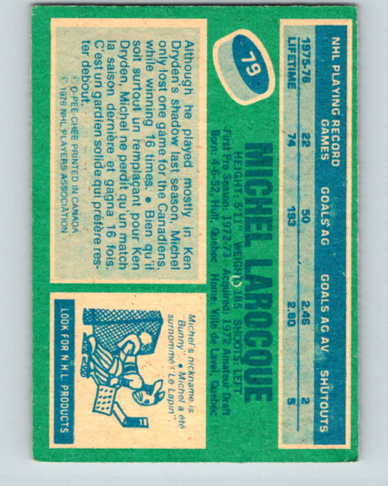 1976-77 O-Pee-Chee #79 Michel Larocque Montreal Canadiens V12498