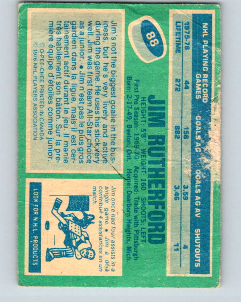 1976-77 O-Pee-Chee #88 Jim Rutherford Detroit Red Wings V12519