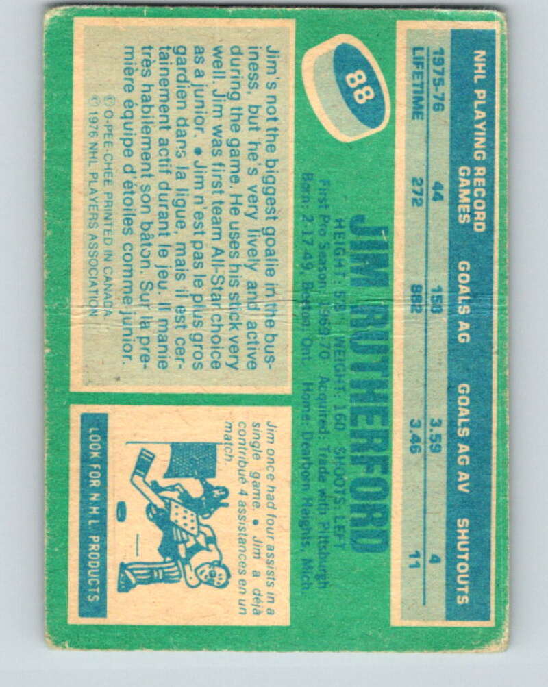 1976-77 O-Pee-Chee #88 Jim Rutherford Detroit Red Wings V12522