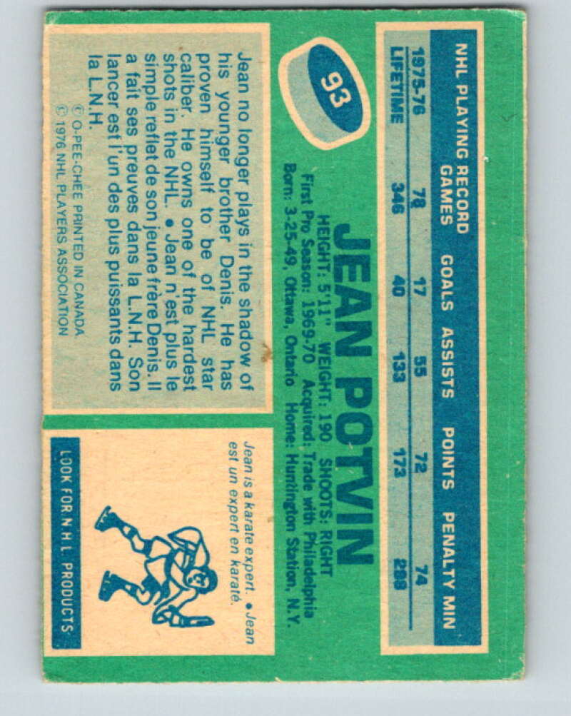 1976-77 O-Pee-Chee #93 Jean Potvin New York Islanders V12539