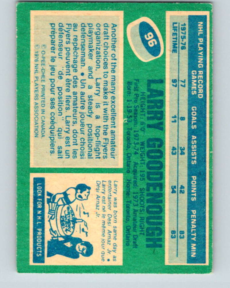 1976-77 O-Pee-Chee #96 Larry Goodenough Philadelphia Flyers V12543