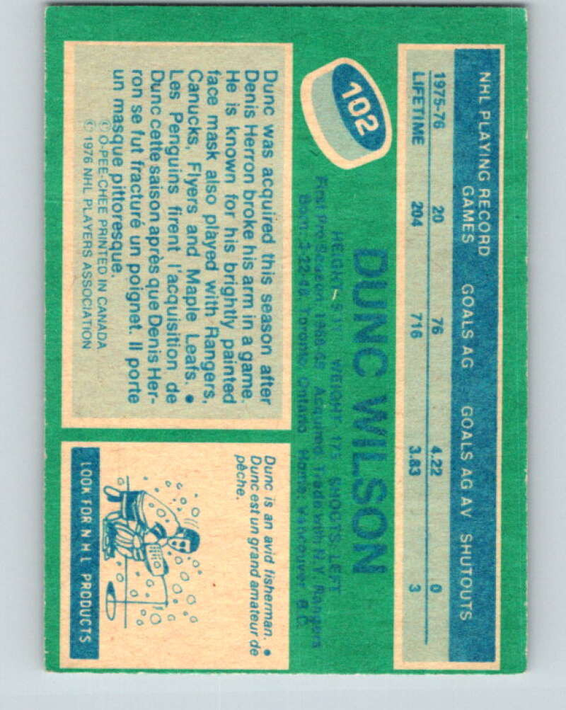 1976-77 O-Pee-Chee #102 Dunc Wilson Pittsburgh Penguins V12561
