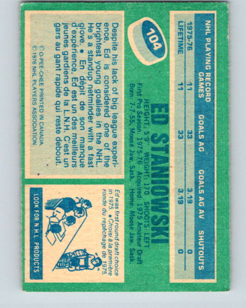 1976-77 O-Pee-Chee #104 Ed Staniowski RC Rookie St. Louis Blues V12565
