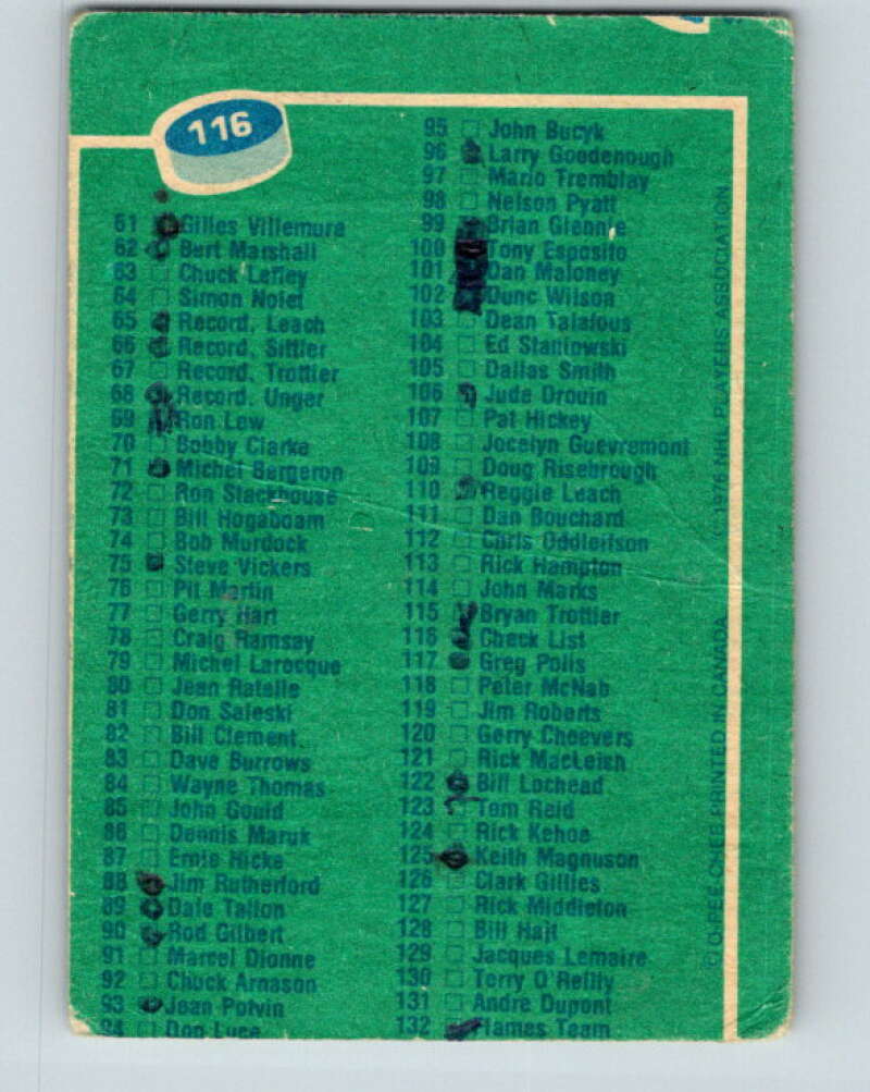 1976-77 O-Pee-Chee #116 Checklist V12598