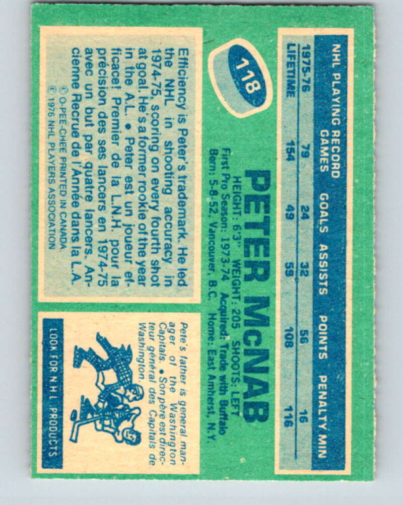 1976-77 O-Pee-Chee #118 Peter McNab Boston Bruins V12604
