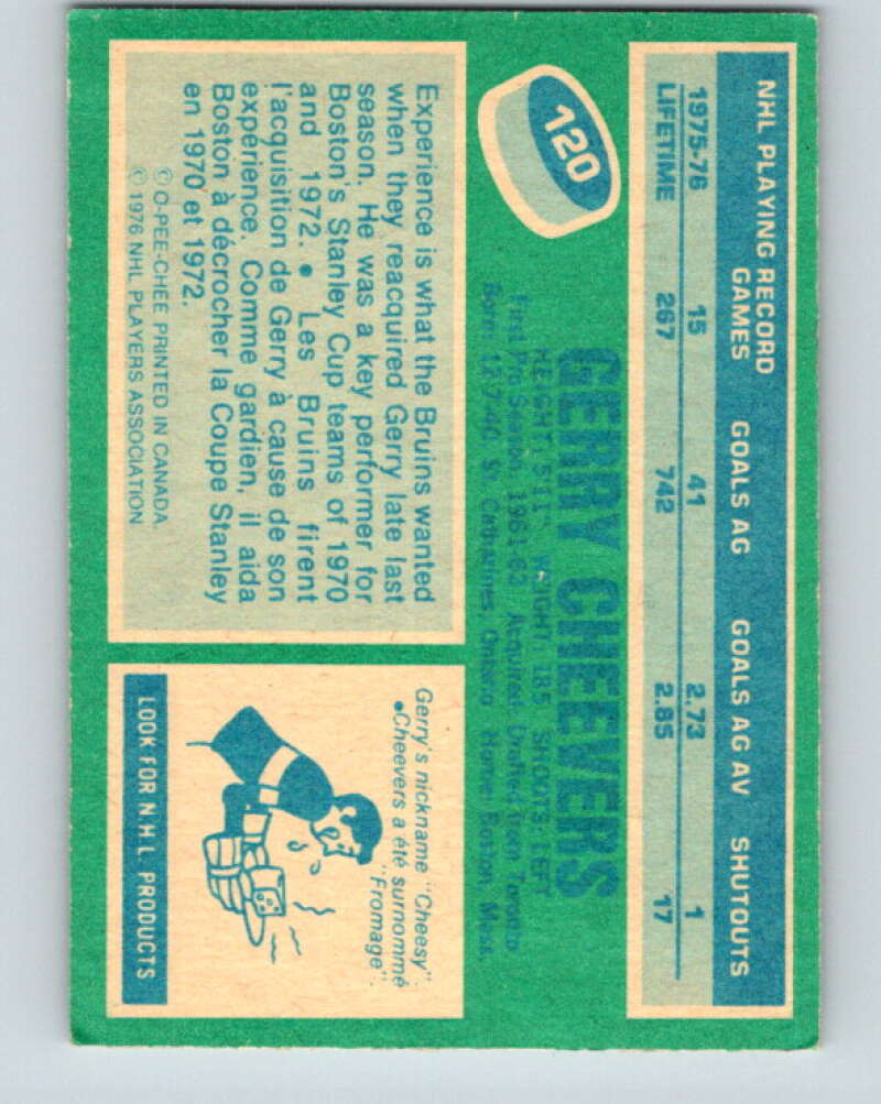 1976-77 O-Pee-Chee #120 Gerry Cheevers Boston Bruins V12606