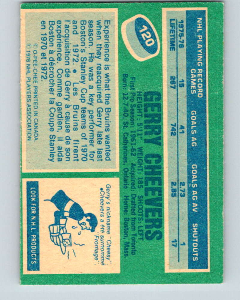 1976-77 O-Pee-Chee #120 Gerry Cheevers Boston Bruins V12607