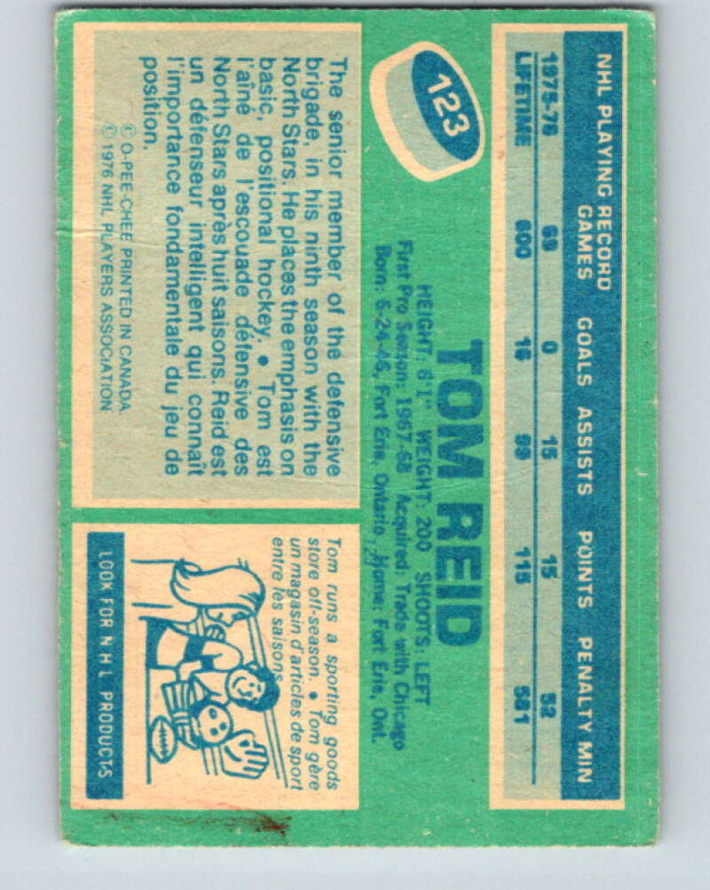1976-77 O-Pee-Chee #123 Tom Reid Minnesota North Stars V12615