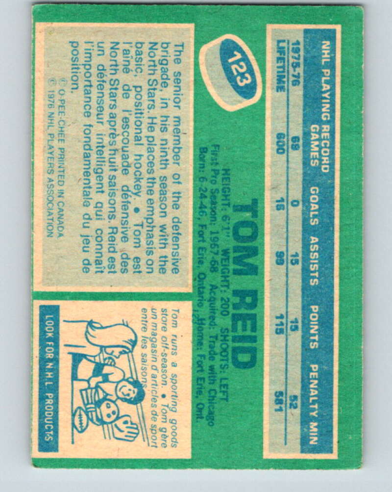 1976-77 O-Pee-Chee #123 Tom Reid Minnesota North Stars V12616