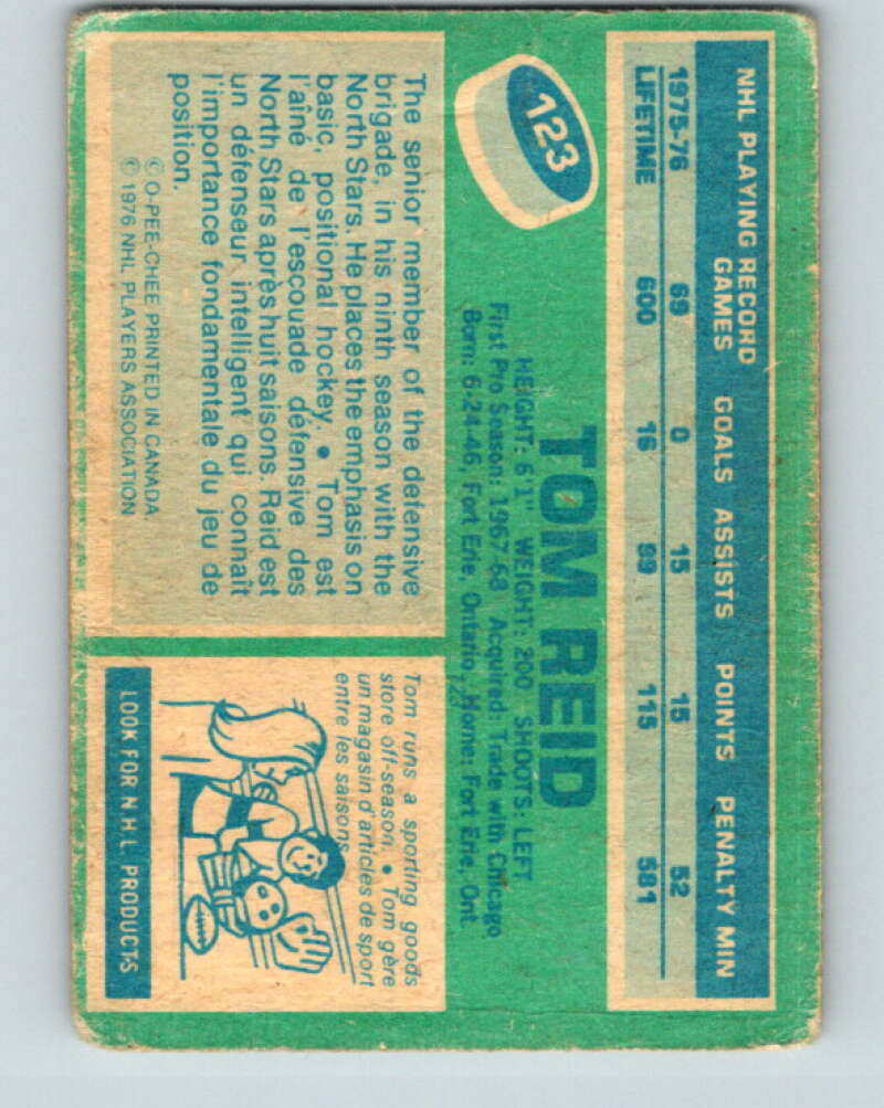 1976-77 O-Pee-Chee #123 Tom Reid Minnesota North Stars V12617