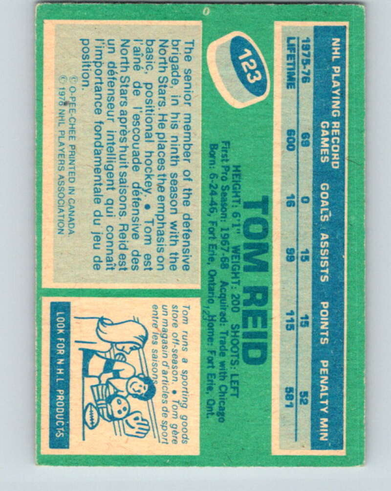 1976-77 O-Pee-Chee #123 Tom Reid Minnesota North Stars V12619