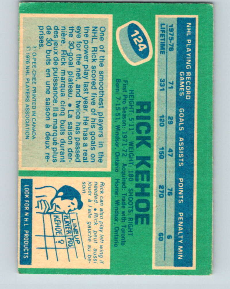 1976-77 O-Pee-Chee #124 Rick Kehoe Pittsburgh Penguins V12622