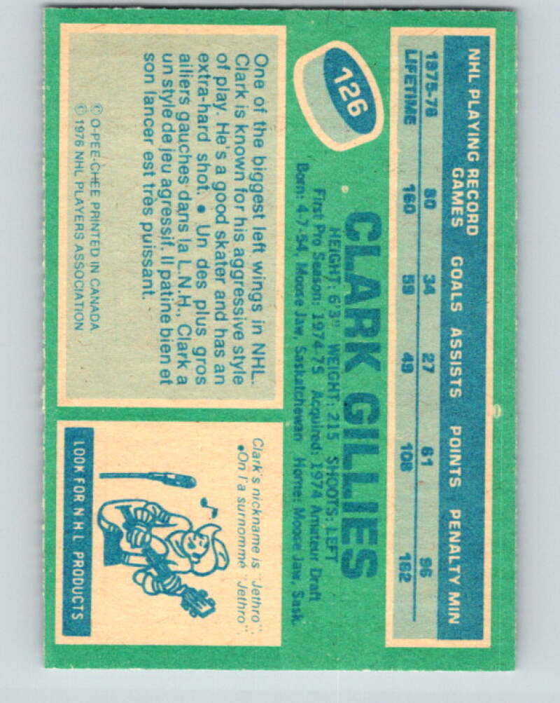 1976-77 O-Pee-Chee #126 Clark Gillies New York Islanders V12627
