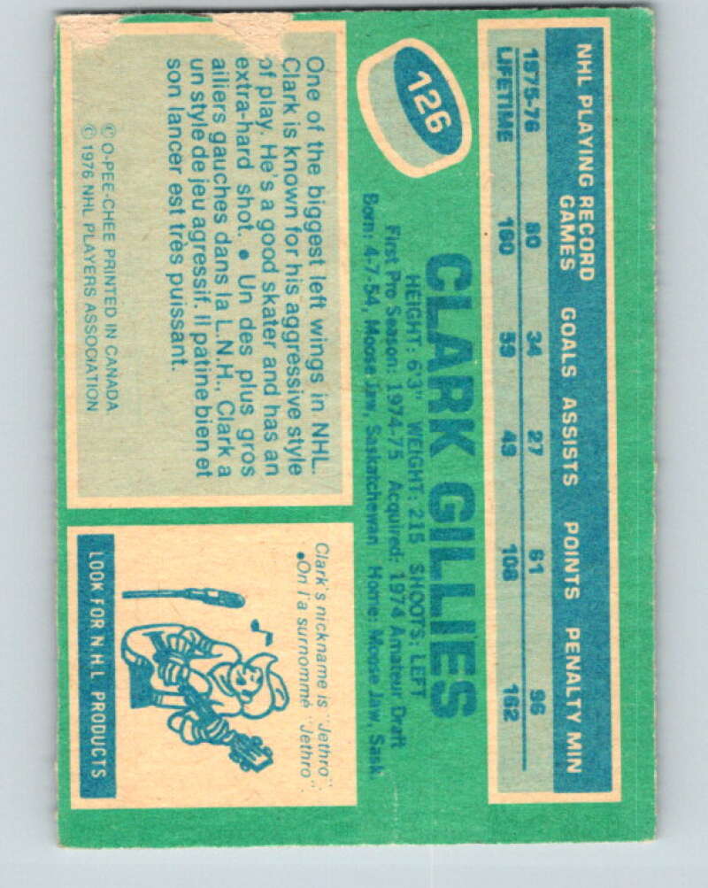 1976-77 O-Pee-Chee #126 Clark Gillies New York Islanders V12628