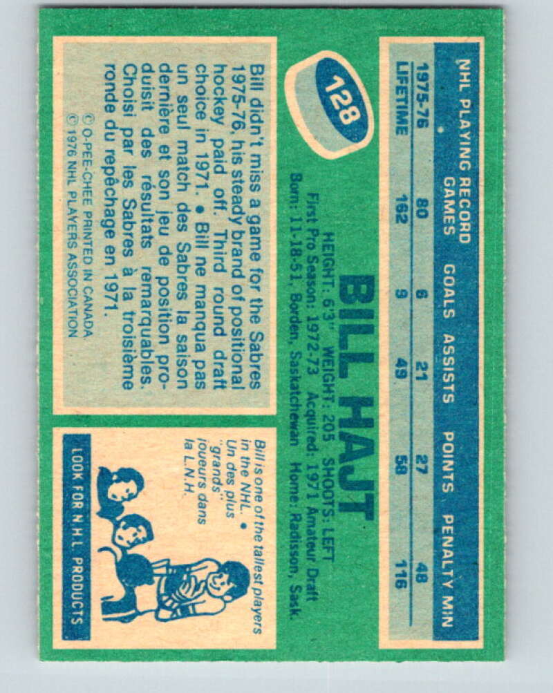 1976-77 O-Pee-Chee #128 Bill Hajt Buffalo Sabres V12629