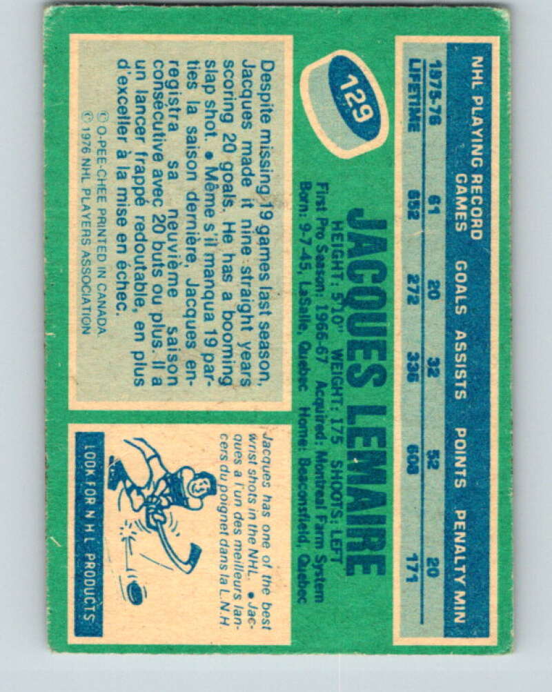 1976-77 O-Pee-Chee #129 Jacques Lemaire Montreal Canadiens V12630