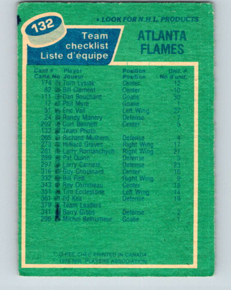 1976-77 O-Pee-Chee #132 Atlanta Flames CL Atlanta Flames V12637