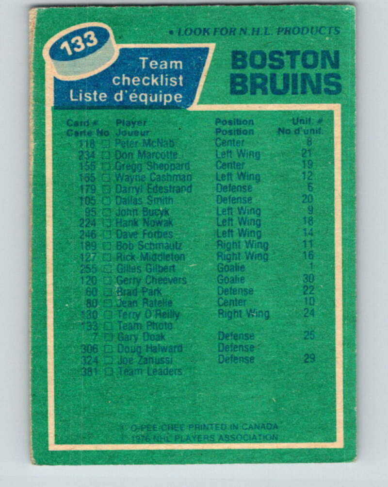 1976-77 O-Pee-Chee #133 Boston Bruins CL Boston Bruins V12042