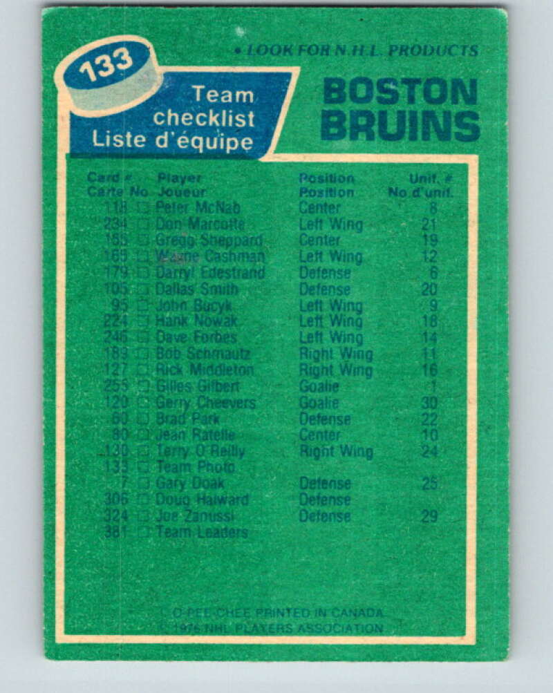 1976-77 O-Pee-Chee #133 Boston Bruins CL Boston Bruins V12043
