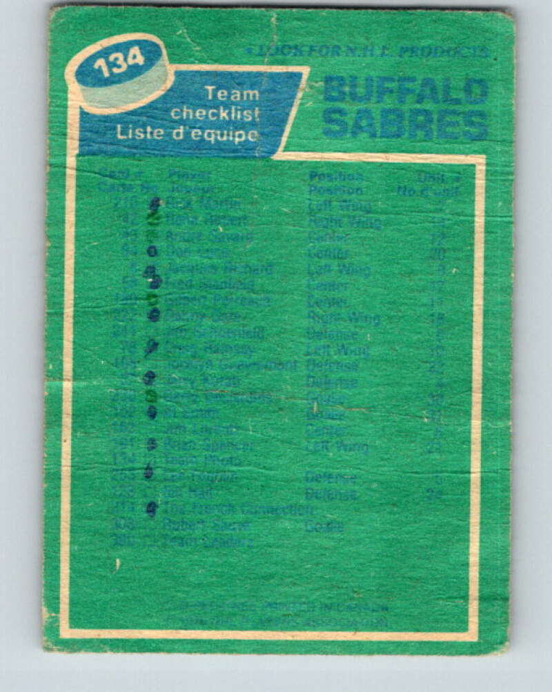 1976-77 O-Pee-Chee #134 Buffalo Sabres CL V12047