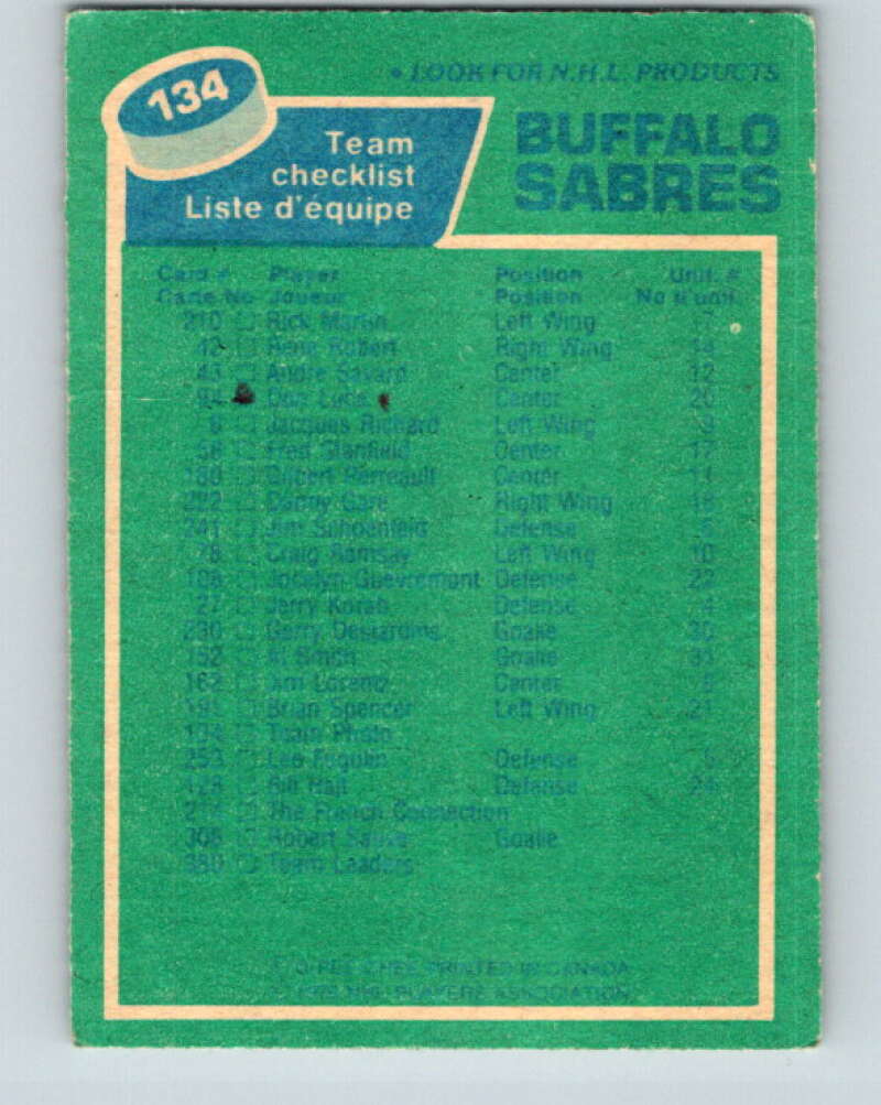 1976-77 O-Pee-Chee #134 Buffalo Sabres CL V12048