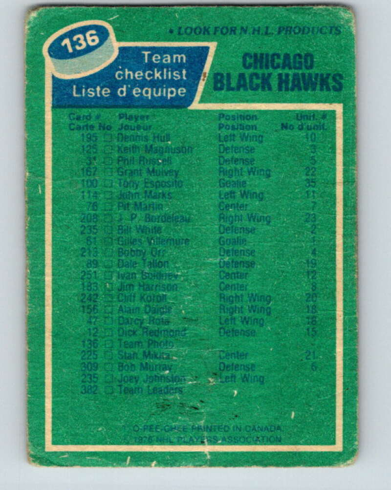 1976-77 O-Pee-Chee #136 Chicago Blackhawks CL V12055
