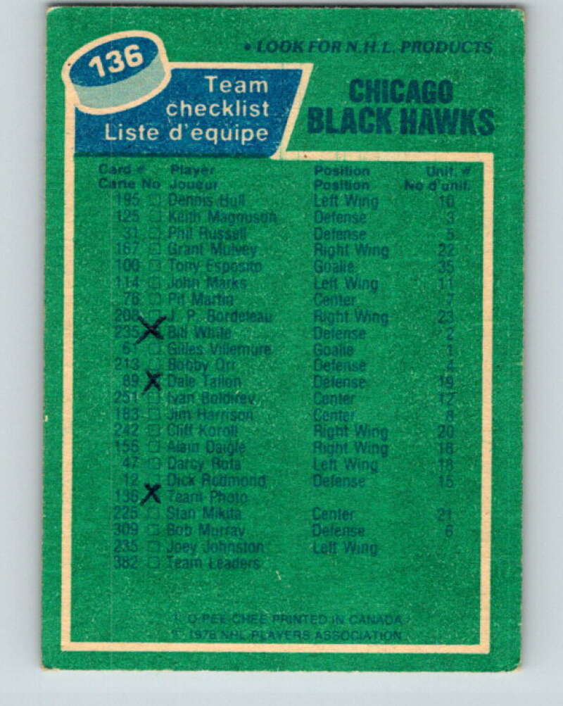1976-77 O-Pee-Chee #136 Chicago Blackhawks CL V12059