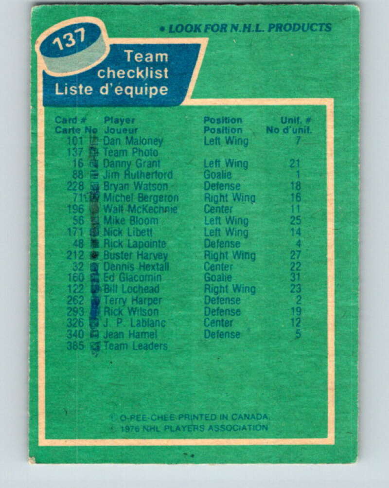 1976-77 O-Pee-Chee #137 Detroit Red Wings CL V12062