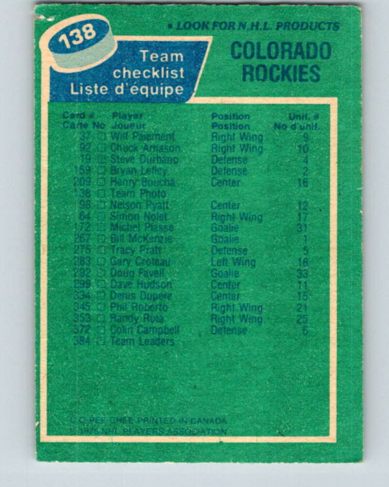 1976-77 O-Pee-Chee #138 Kansas City Scouts CL V12063