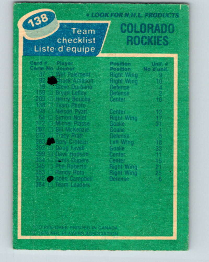 1976-77 O-Pee-Chee #138 Kansas City Scouts CL V12064