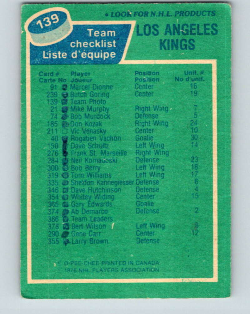 1976-77 O-Pee-Chee #139 Los Angeles Kings CL V12067
