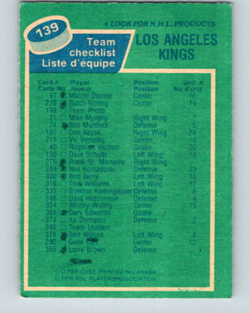 1976-77 O-Pee-Chee #139 Los Angeles Kings CL V12068