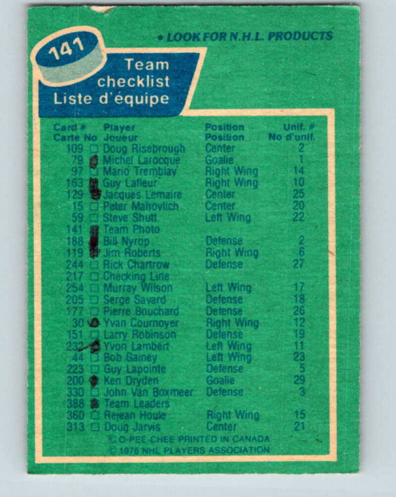 1976-77 O-Pee-Chee #141 Montreal Canadiens CL V12073