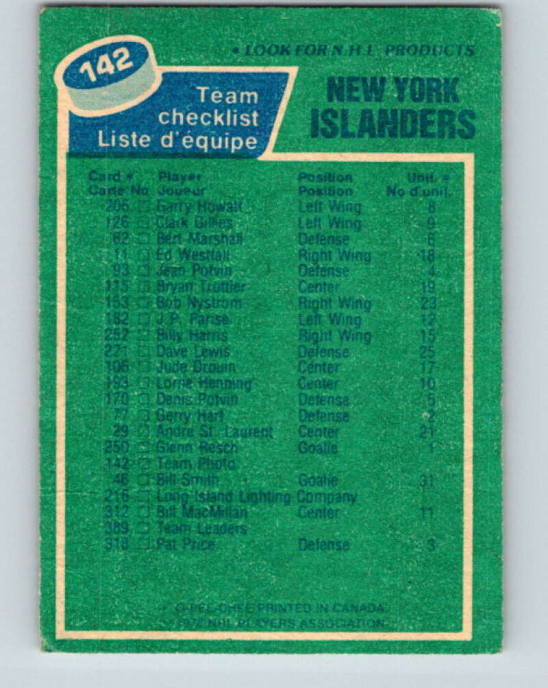 1976-77 O-Pee-Chee #142 New York Islanders CL V12075