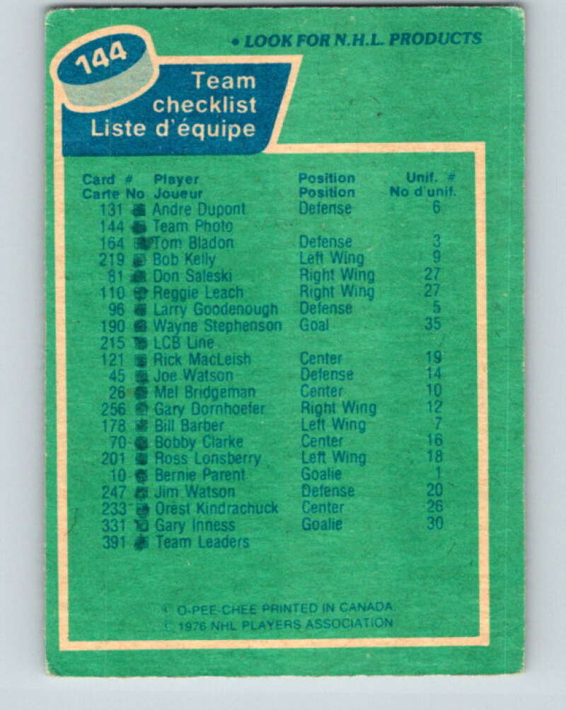 1976-77 O-Pee-Chee #144 Philadelphia Flyers CL V12085