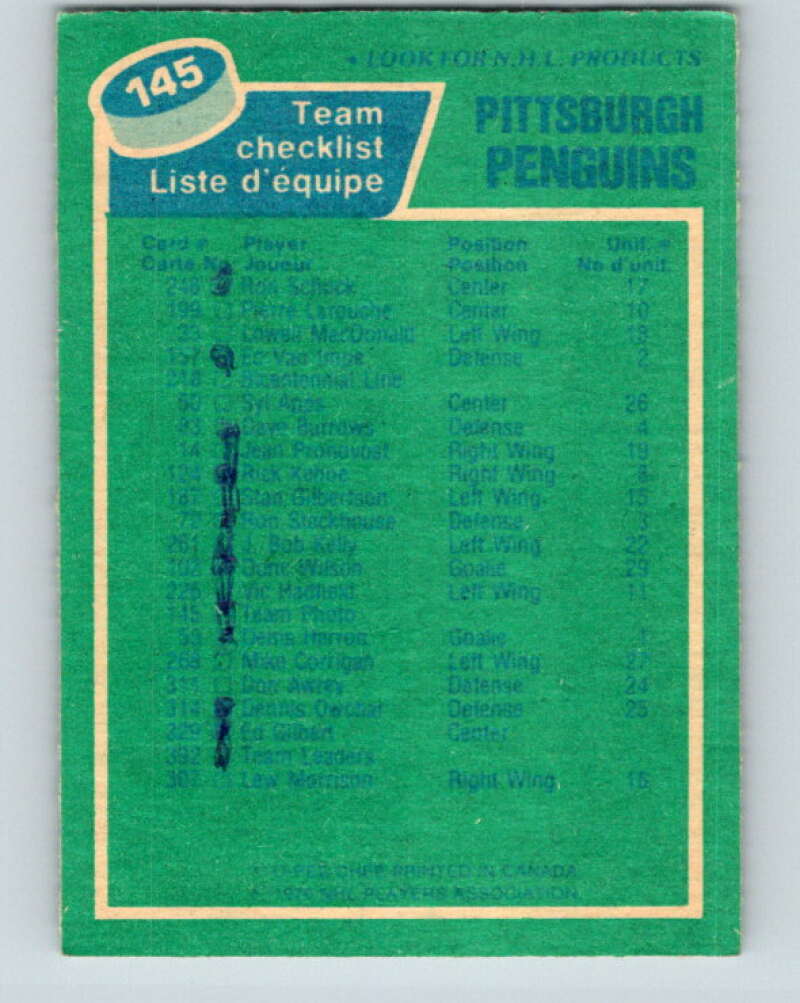 1976-77 O-Pee-Chee #145 Pittsburgh Penguins CL V12090