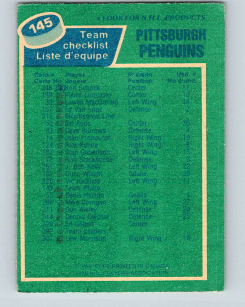 1976-77 O-Pee-Chee #145 Pittsburgh Penguins CL V12092
