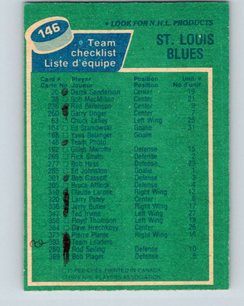 1976-77 O-Pee-Chee #146 St. Louis Blues CL St. Louis Blues V12093
