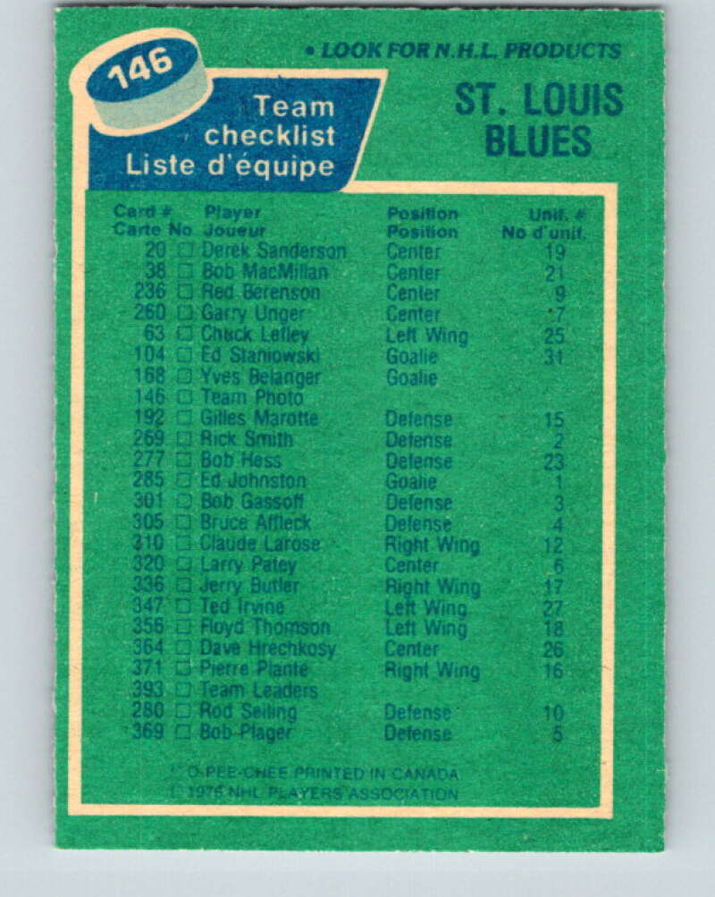 1976-77 O-Pee-Chee #146 St. Louis Blues CL St. Louis Blues V12095