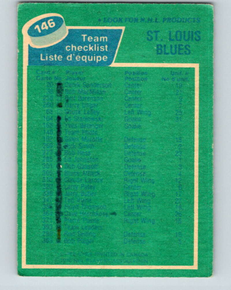 1976-77 O-Pee-Chee #146 St. Louis Blues CL St. Louis Blues V12098