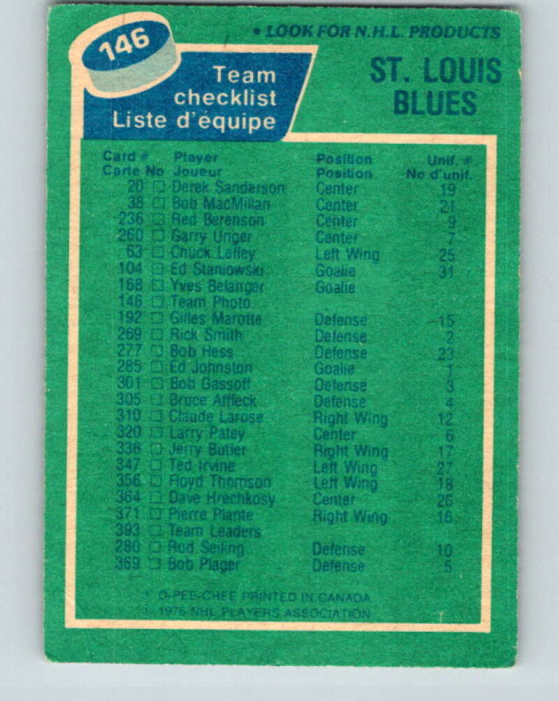 1976-77 O-Pee-Chee #146 St. Louis Blues CL St. Louis Blues V12099