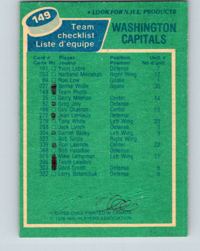 1976-77 O-Pee-Chee #149 Washington Capitals CL V12108
