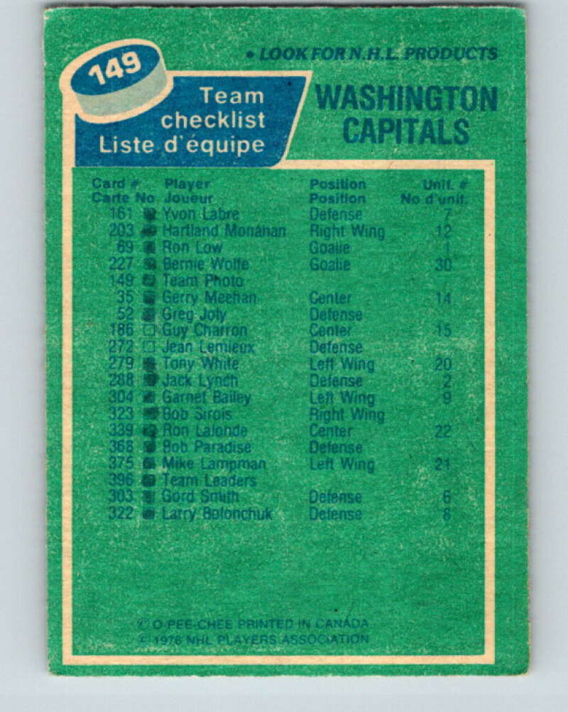 1976-77 O-Pee-Chee #149 Washington Capitals CL V12109