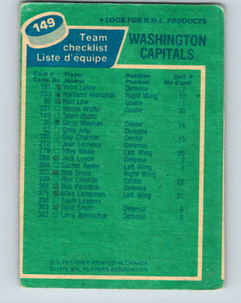 1976-77 O-Pee-Chee #149 Washington Capitals CL V12111