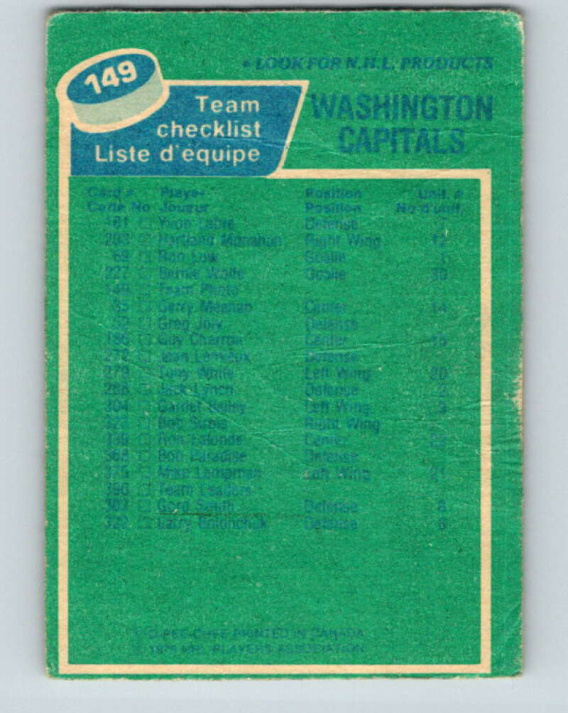 1976-77 O-Pee-Chee #149 Washington Capitals CL V12112