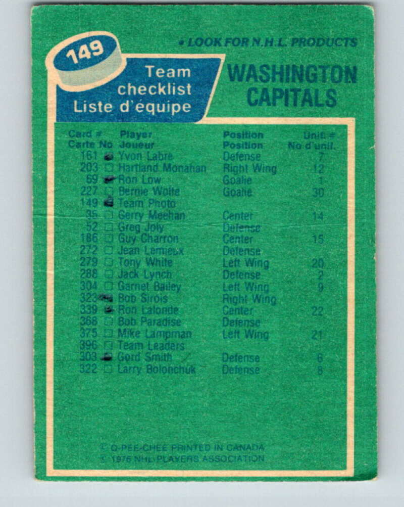 1976-77 O-Pee-Chee #149 Washington Capitals CL V12113